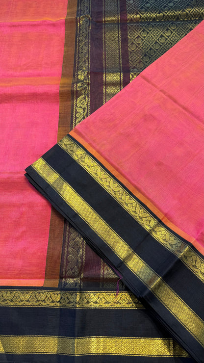 KANAKAMBARAM ORANGE WITH CONSTRAST BLACK KANCHIPURAM SILK COTTON (KSC115)