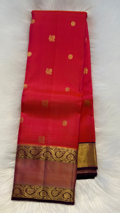 KANAKAMBARAM CONTRAST PURPLE BORDER HANDLOOM KANICHIPURAM SILK SAREE (KSS430)