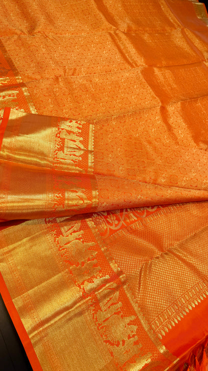 VIBRANT BURNT ORANGE PURE KANCHIPURAM HANDLOOM SILK SAREE (KSS700)