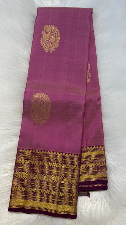 DUAL TONE LILAC WITH CONTRAST PURPLE KANCHIPURAM HANDLOOM SILK SAREE (KSS377)