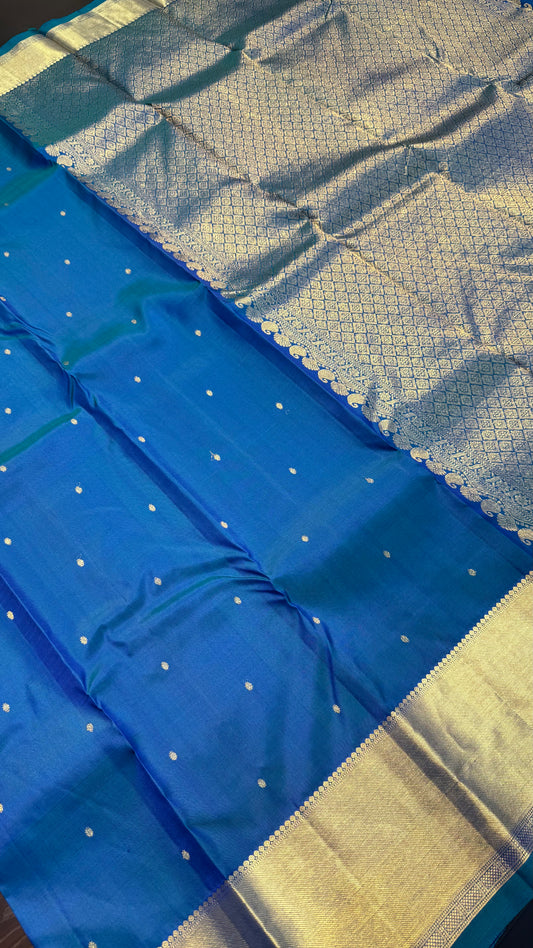 PEACOCK BLUE GOLD ZARI HANDLOOM KANCHIPURAM SILK SAREE (KSS423)
