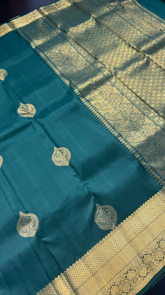 FOREST GREEN GOLD ZARI HANDLOOM KANCHIPURAM SILK SAREE (KSS338)