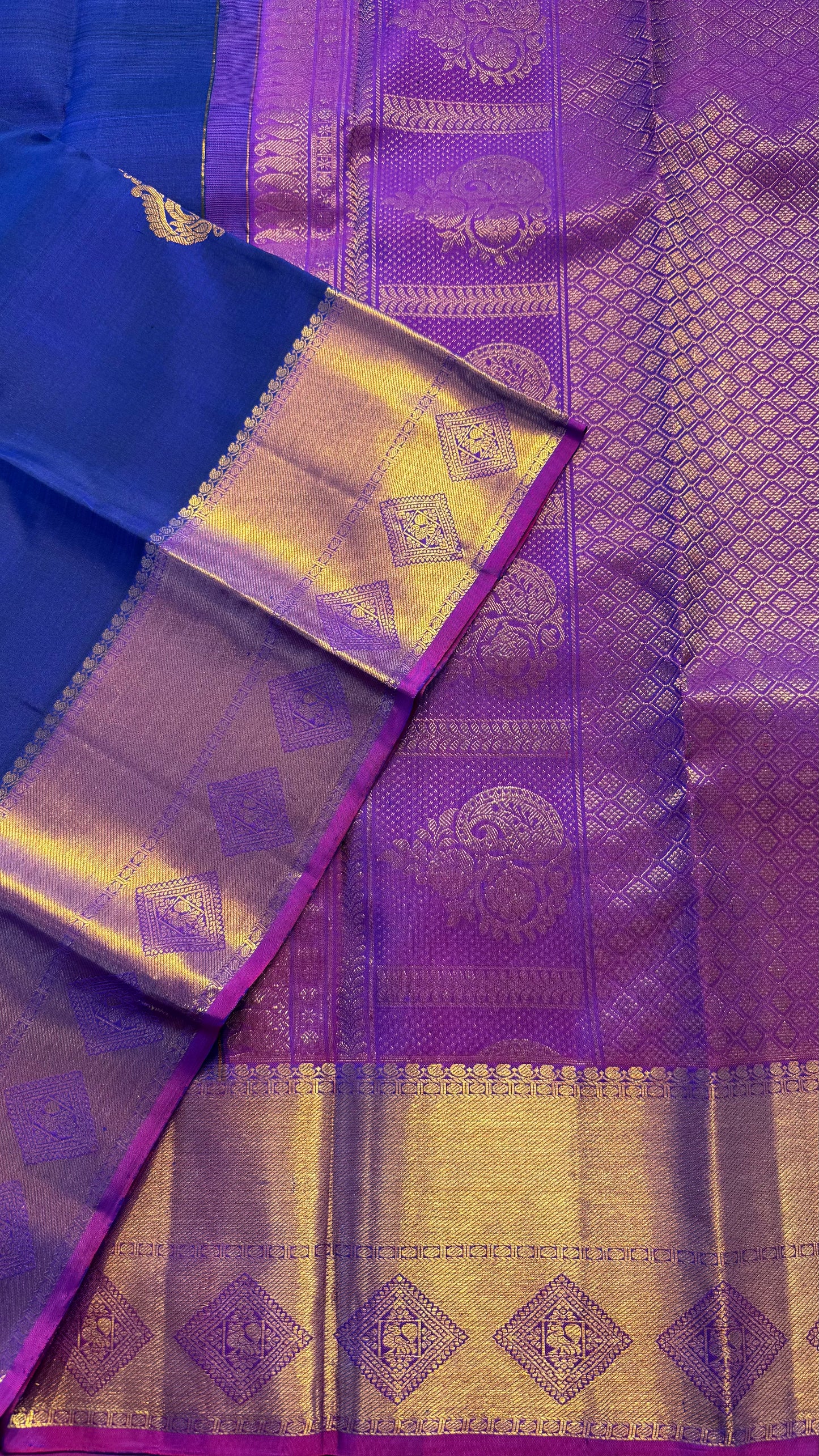 DUAL TONE ROYAL BLUE WITH CONTRAST PURPLE HANDLOOM KANCHIPURAM SILK SAREE (KSS328)