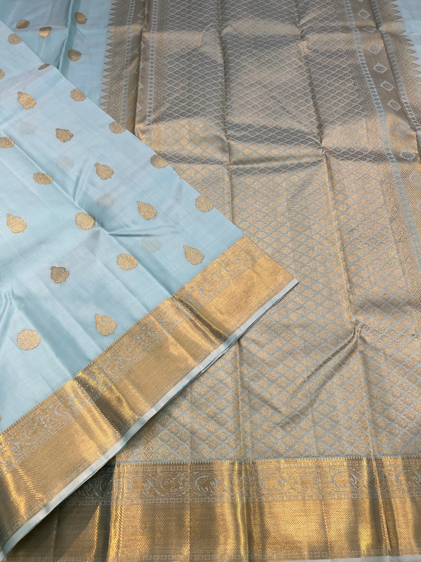 CELESTE BLUE KANCHIPURAM HANDLOOM SILK SAREE