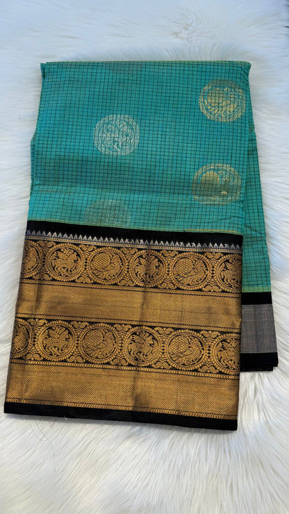 MINT WITH CONTRAST BLACK MANGALAGIRI SILK COTTON (MSC02)