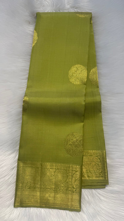 LIGHT GREEN GOLD ZARI HANDLOOM KANCHIPURAM SILK SAREE (KSS333)