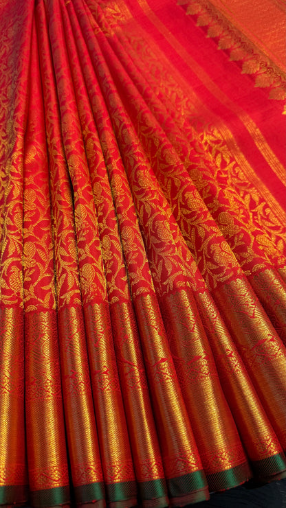 CHILI RED GOLD FULL ZARI HANDLOOM KANICHIPURAM SILK SAREE (KSS457)