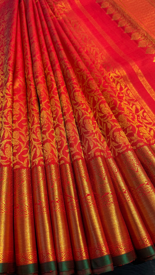 CHILI RED GOLD FULL ZARI HANDLOOM KANICHIPURAM SILK SAREE (KSS457)