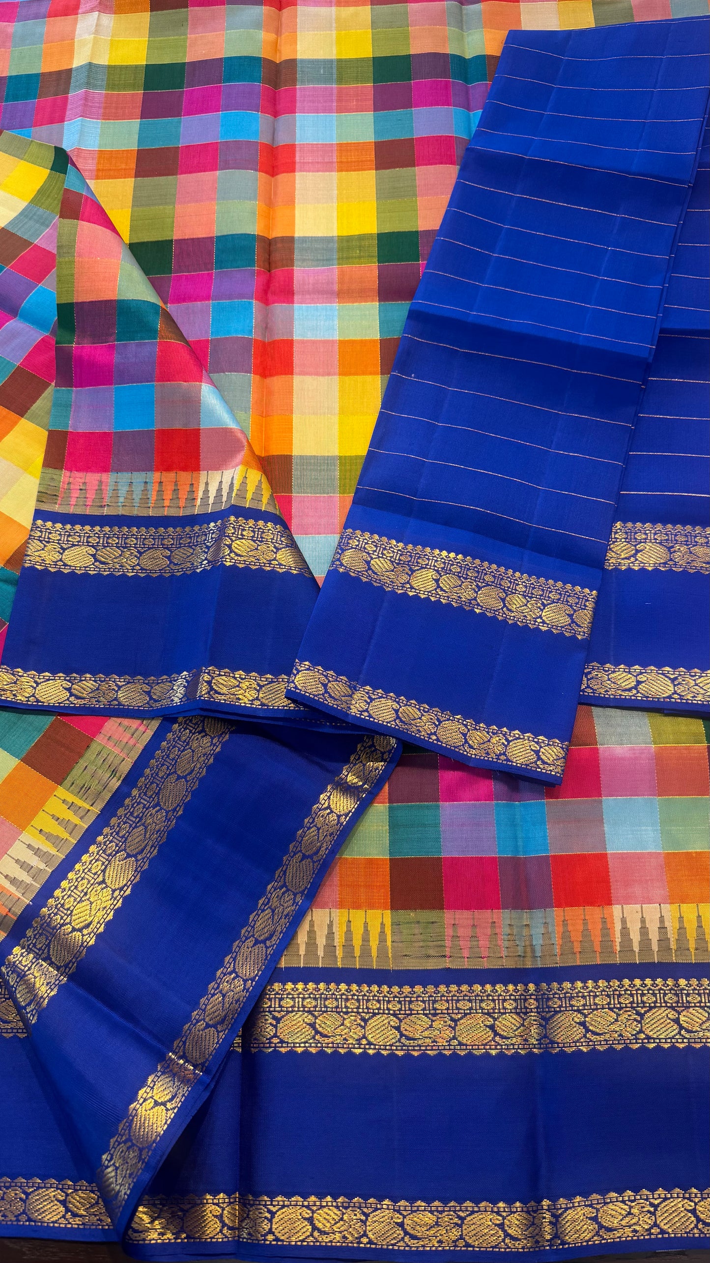 PAALUM PAZHAM KATTAM WITH CONTRAST ROYAL BLUE HANDLOOM KANCHIPURAM SILK SAREE (KSS469)