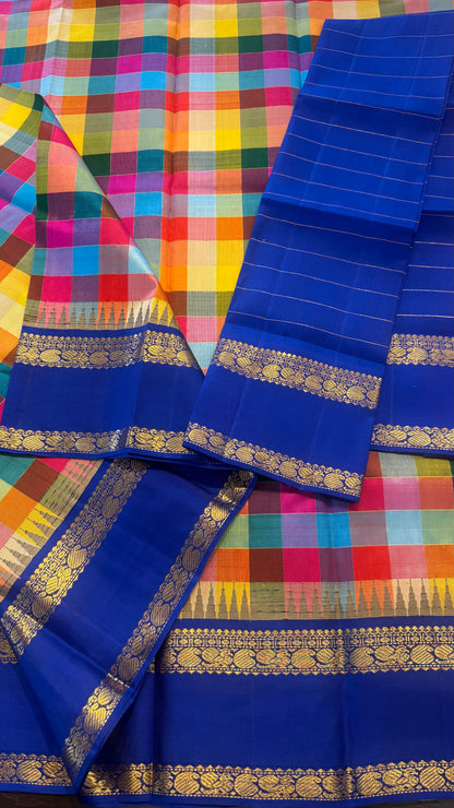 PAALUM PAZHAM KATTAM WITH CONTRAST ROYAL BLUE HANDLOOM KANCHIPURAM SILK SAREE (KSS469)