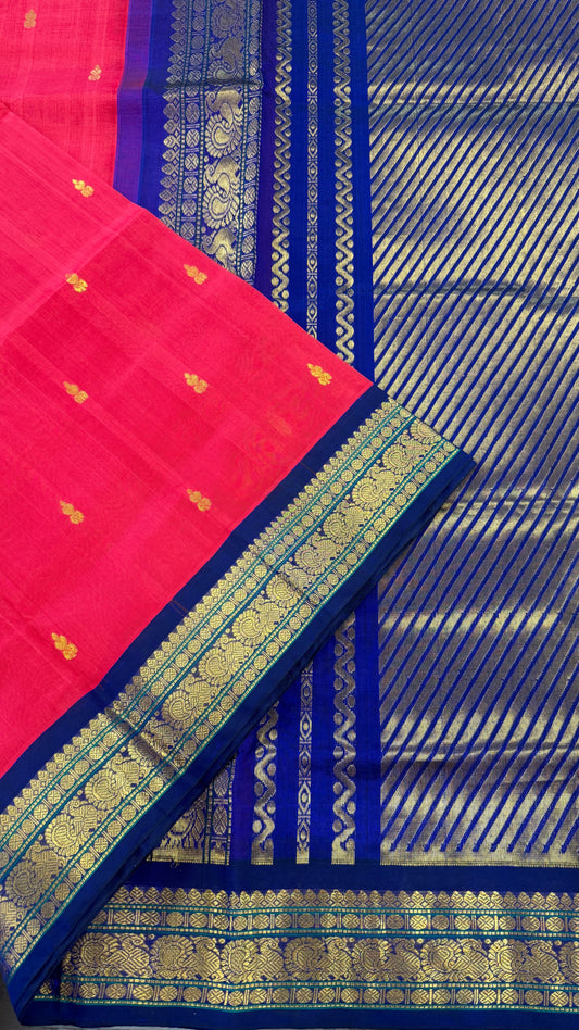 RED WITH CONTRAST PURPLE HANDLOOM KANCHIPURAM SILK COTTON (KSC15)