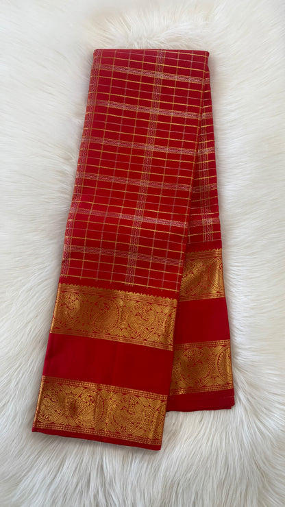 VENETIAN RED KATTAM GOLD ZARI HANDLOOM KANICHIPURAM SILK SAREE (KSS84)