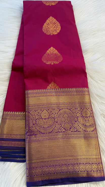 HOT PINK WITH CONTRAST PURPLE SEMI SILK KANICHIPURAM SILK SAREE (SSKS41)