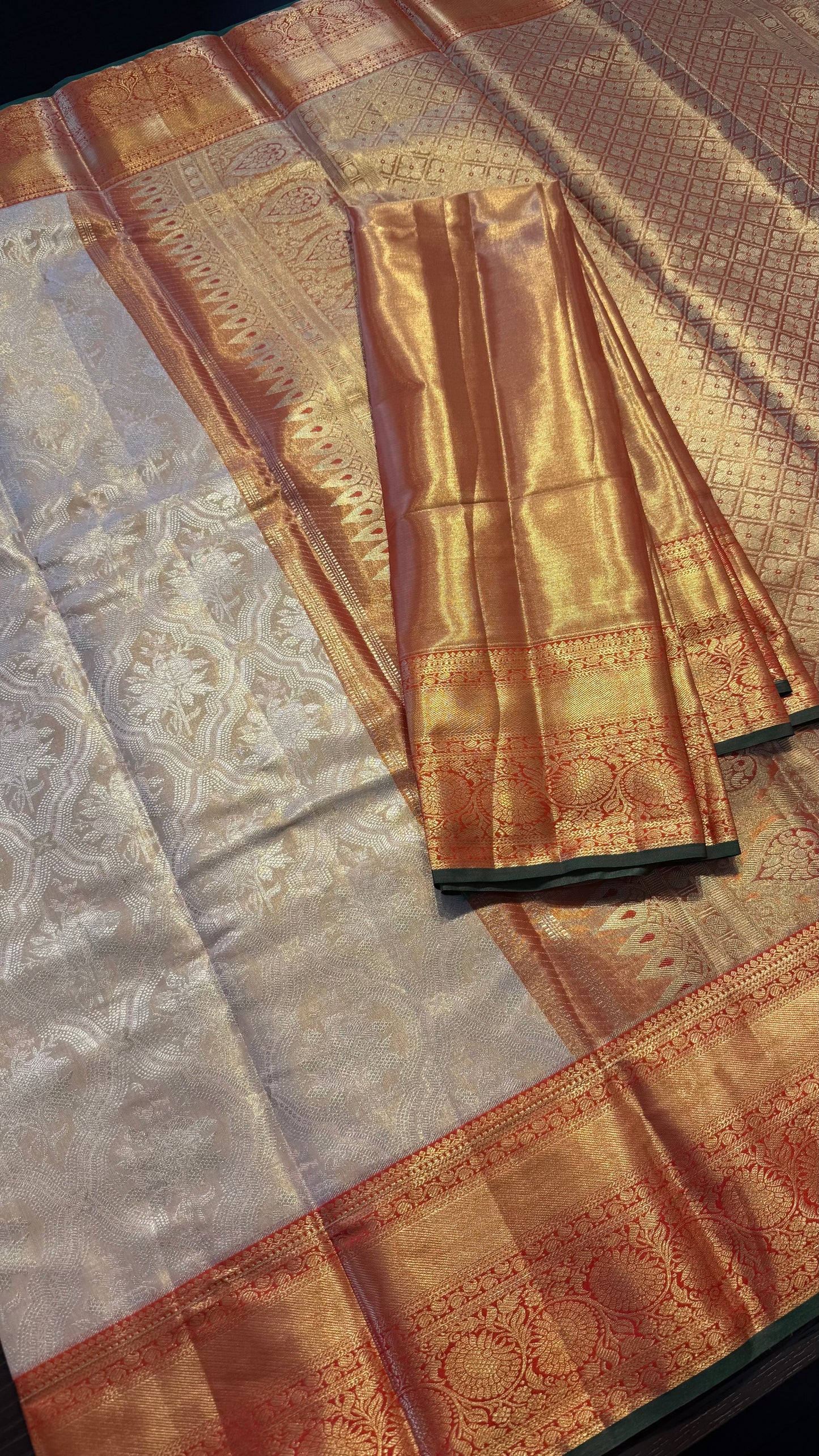 CORAL PEACH WITH CONTRAST RED SEMI SILK KANCHIPURAM SILK SAREE (SSKS60)
