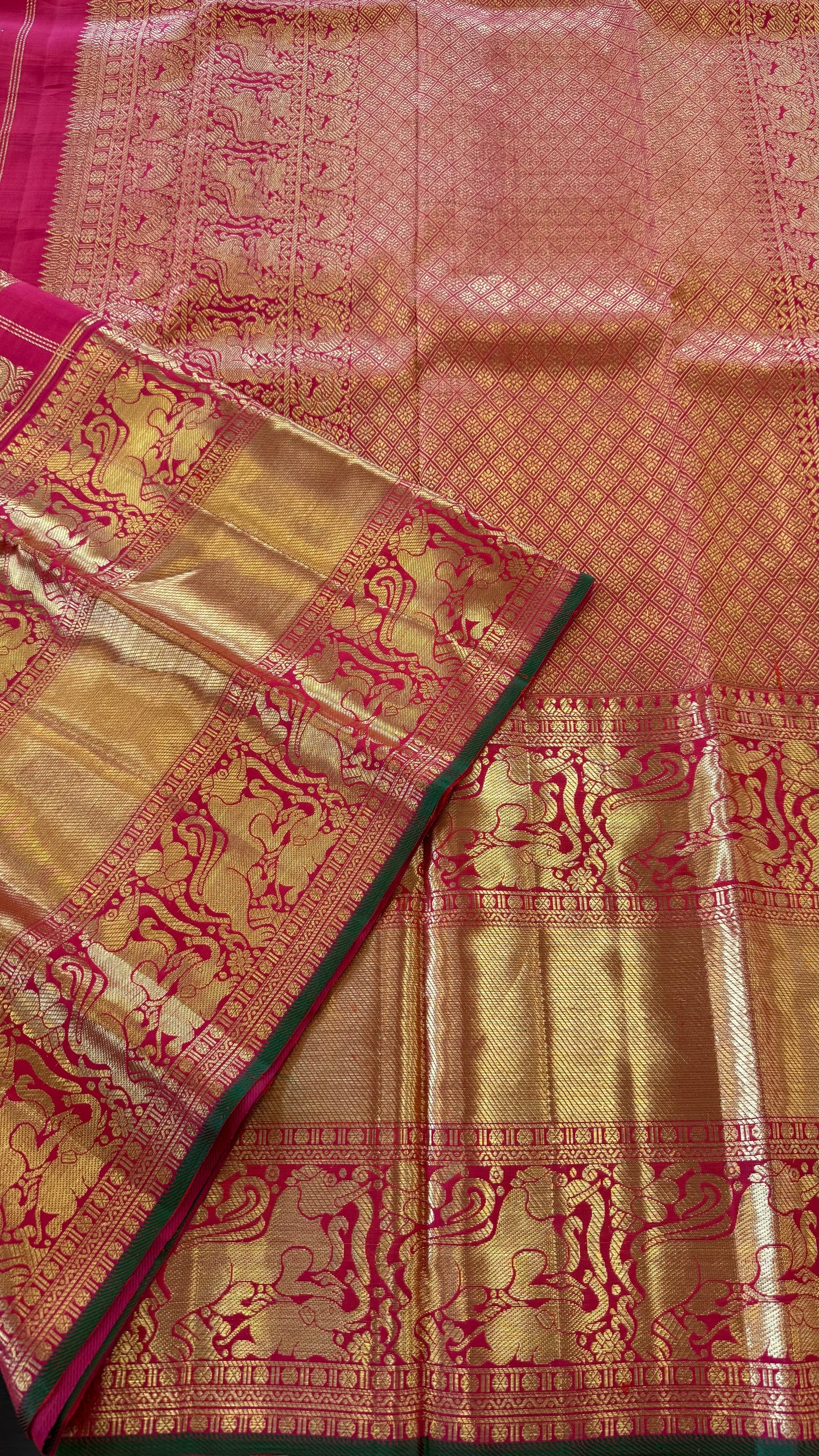 DUAL TONE PINK CHECKED GOLD ZARI HANDLOOM KANICHIPURAM SILK SAREE (KSS274)