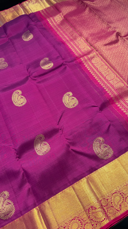 BERRY WITH CONTRAST PINK KANCHIPURAM HANDLOOM SILK SAREE (KSS371)