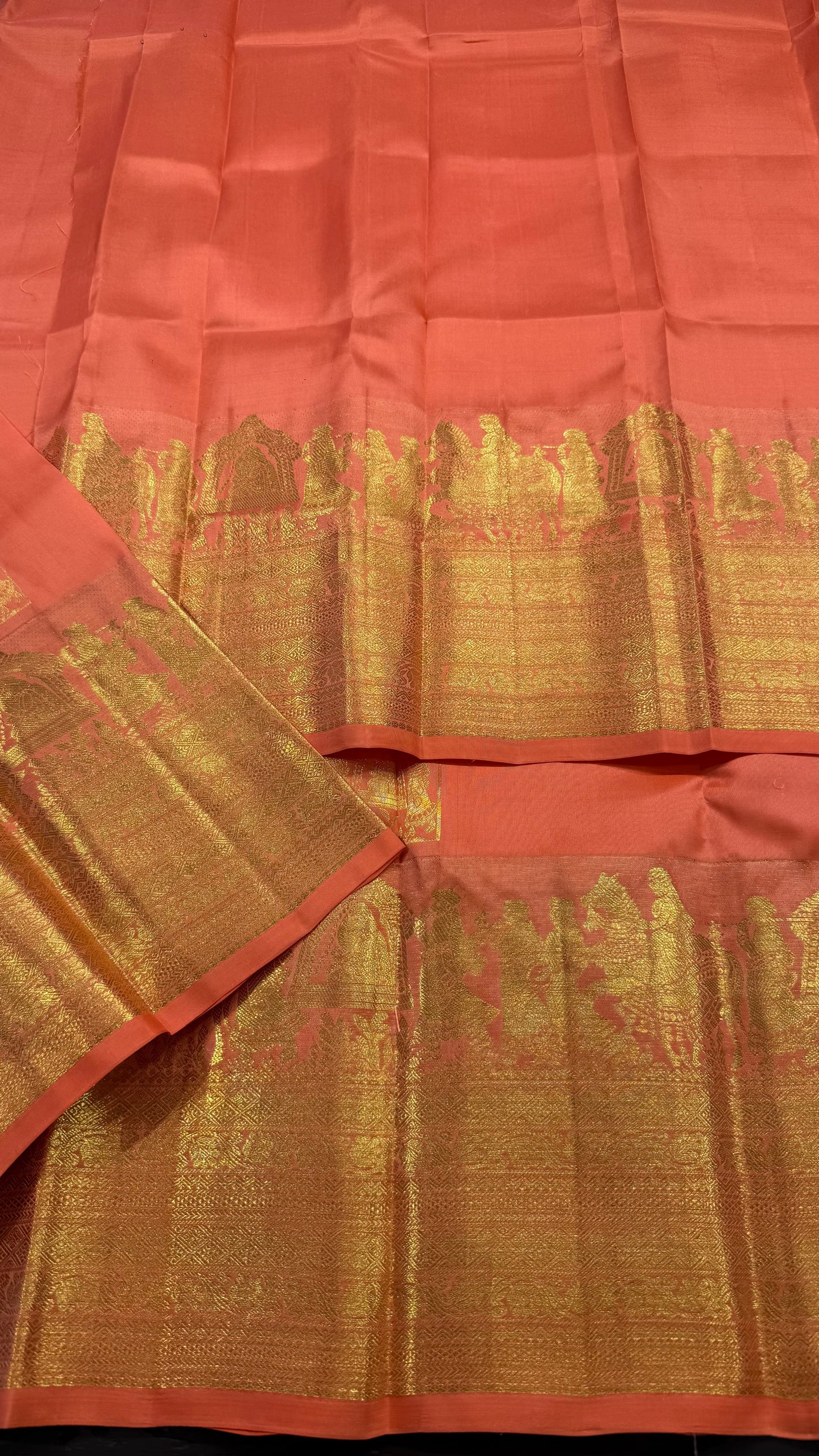 PEACH ORANGE PURE KANCHIPURAM HANDLOOM SILK SAREE SILK(KSS581)