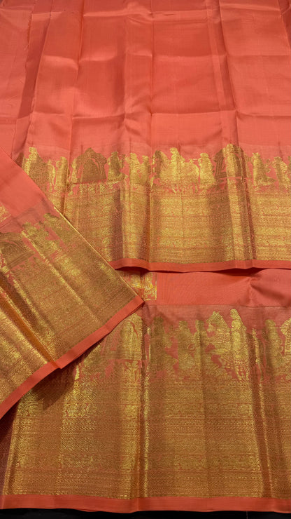 PEACH ORANGE PURE KANCHIPURAM HANDLOOM SILK SAREE SILK(KSS581)