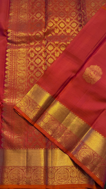 DUAL TONE KANAKAMBARAM ORANGE HANDLOOM KANICHIPURAM SILK SAREE (KSS320)