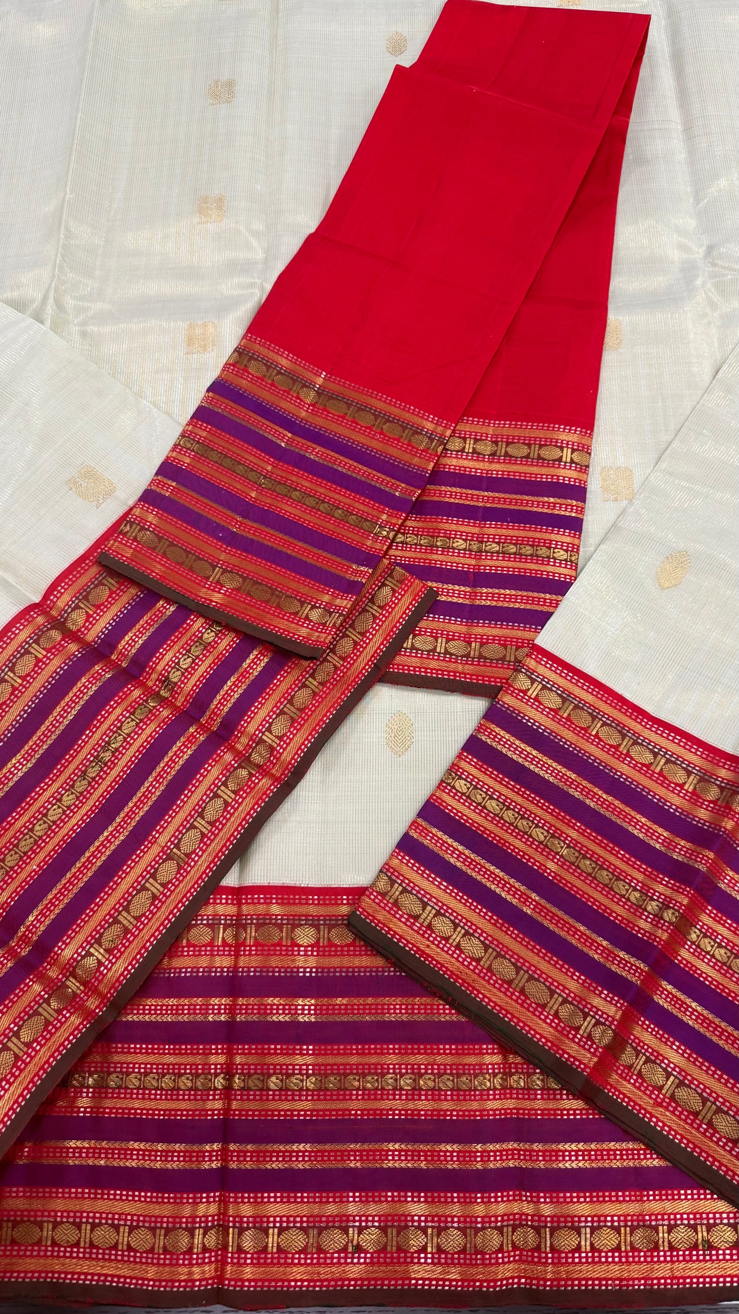 PASTEL PISTACHIO GREEN KORVAI CONTRAST RED BORDER GOLD ZARI HANDLOOM KANICHIPURAM SILK SAREE (KSS46)