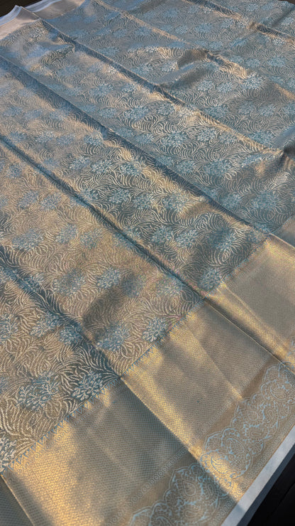 DUAL TONE BLUE SEMI SILK KANICHIPURAM SILK SAREE (SSKS28)