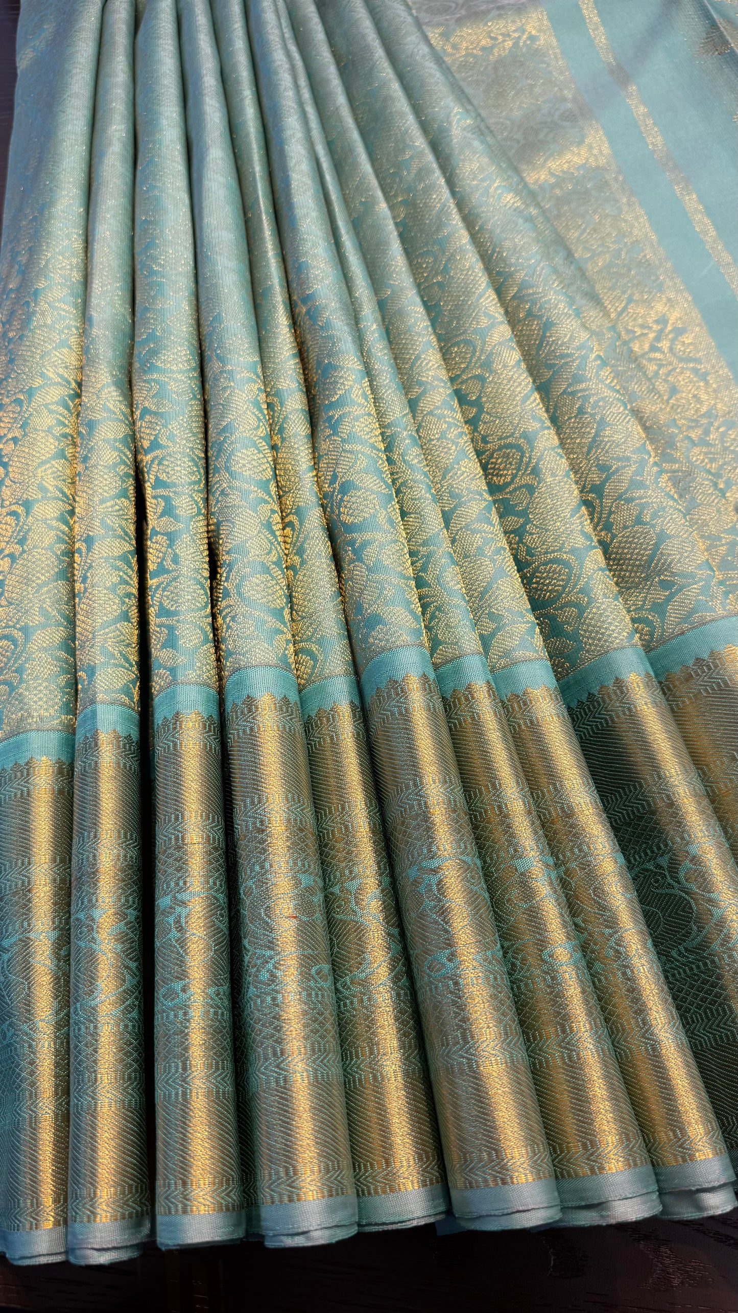 MINT GREEN  FULL GOLD ZARI PURE HANDLOOM KANCHIPURAM SILK SAREE (KSS 505)