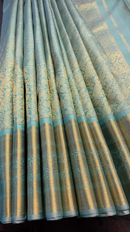 MINT GREEN  FULL GOLD ZARI PURE HANDLOOM KANCHIPURAM SILK SAREE (KSS 505)