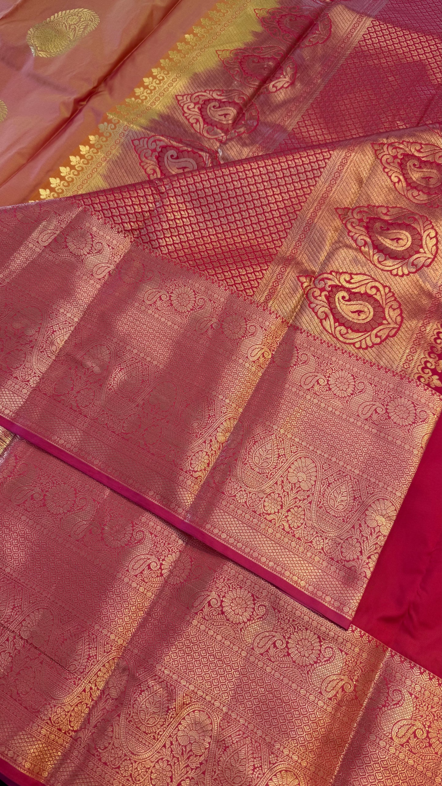 KANAKAMBARAM ORANGE WITH CONTRAST PINK SEMI SILK KANICHIPURAM SILK SAREE (SSKS02)