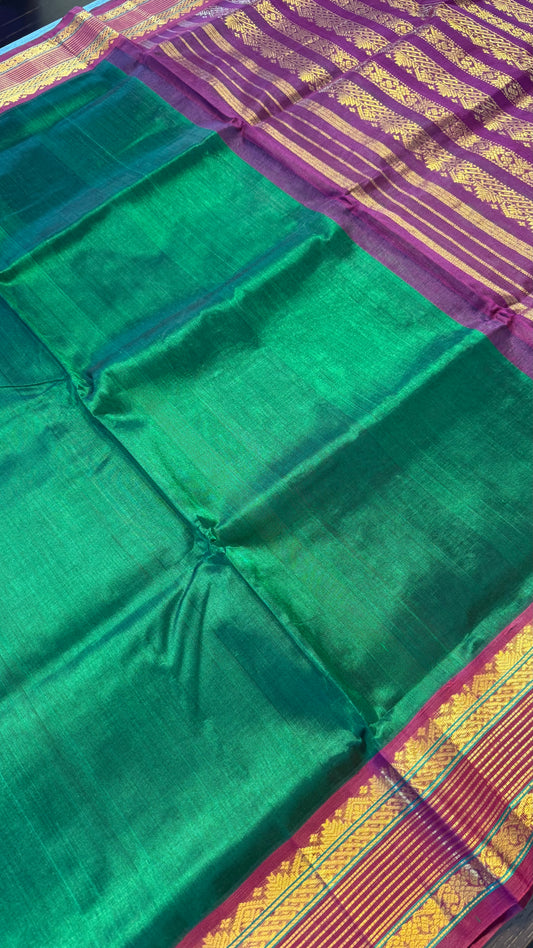 BOTTLE GREEN WITH CONTRAST MAGENTA KANCHIPURAM SILK COTTON (KSC130)