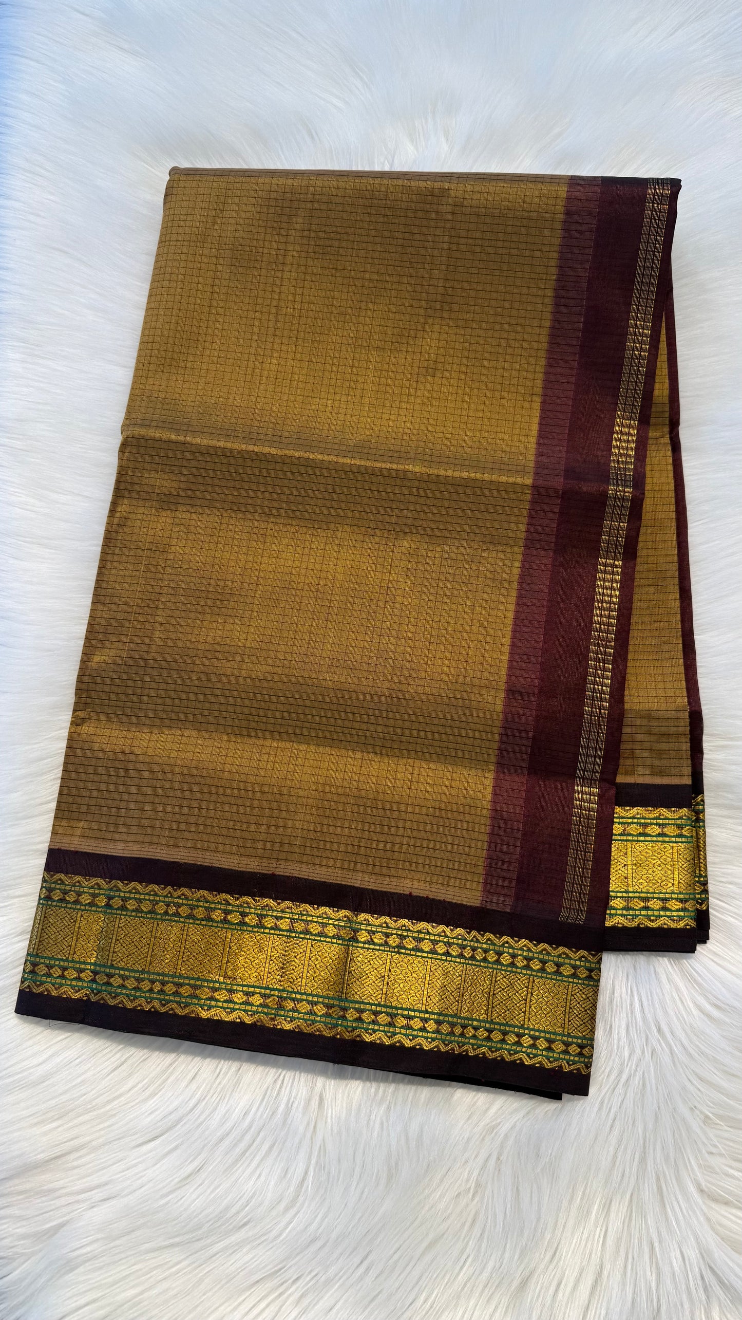SMALL KATTAM GOLDEN WITH DARK BROWN KANCHIPURAM SILK COTTON (KSC24)