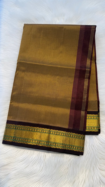 SMALL KATTAM GOLDEN WITH DARK BROWN KANCHIPURAM SILK COTTON (KSC24)