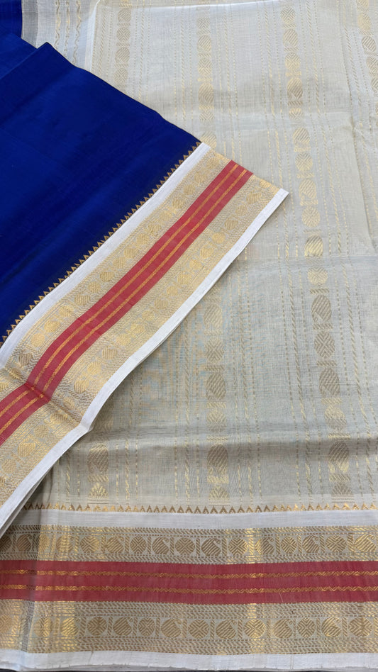 ROYAL WITH CONTRAST CREAM HANDLOOM KANCHIPURAM SILK COTTON (KSC32)