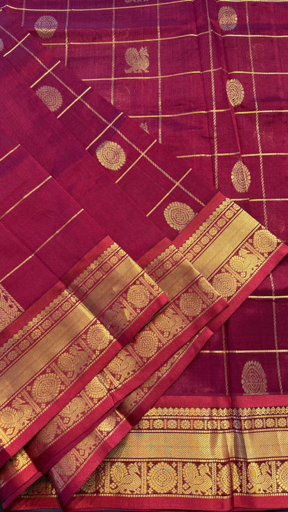 RED KATTAM HANDLOOM KANCHIPURAM SILK COTTON (KSC127)