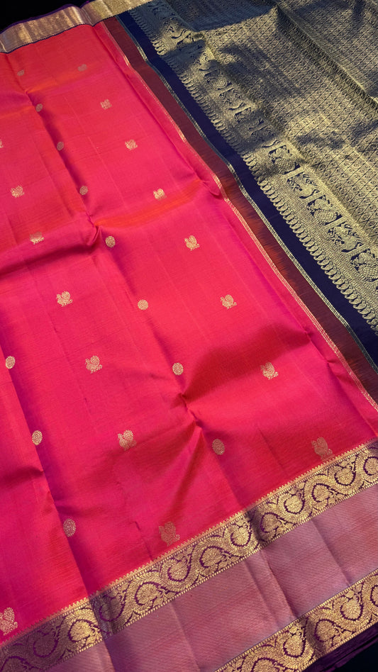 KANAKAMBARAM CONTRAST PURPLE BORDER HANDLOOM KANICHIPURAM SILK SAREE (KSS430)