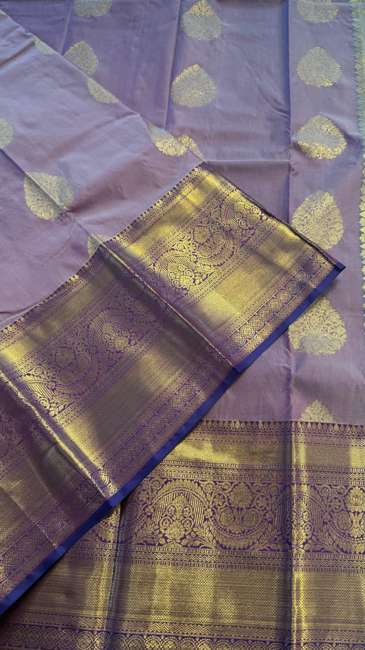 MAUVE WITH CONTRAST PURPLE SILK KANICHIPURAM SILK SAREE (SSKS46)