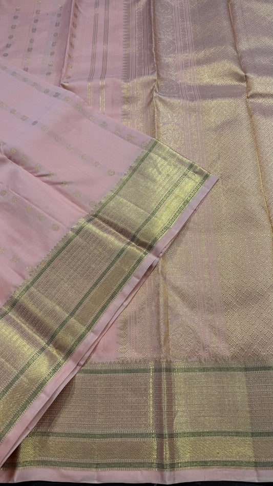LIGHT PEACH PURE KANCHIPURAM HANDLOOM SILK SAREE SILK(KSS 526)