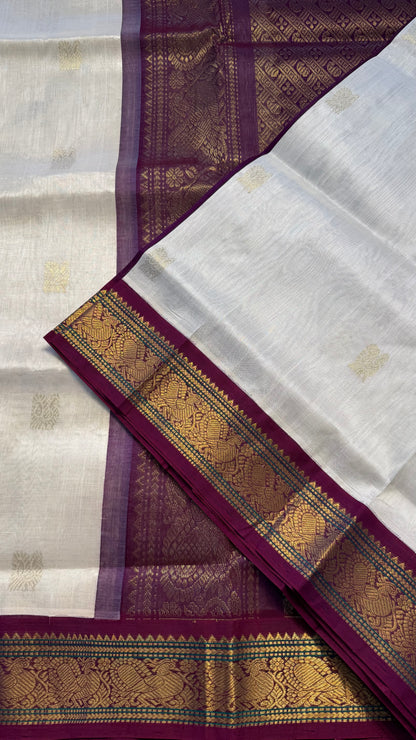CREAM WITH MAGENTA HANDLOOM KANCHIPURAM SILK COTTON (KSC111)