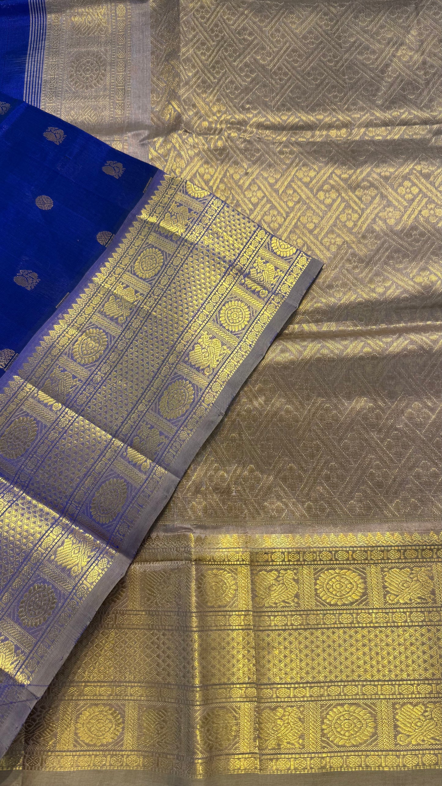 ROYAL BLUE WITH CONSTRAST LAVENDER KANCHIPURAM SILK COTTON (KSC03)