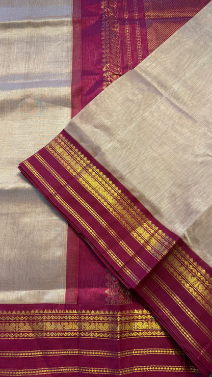 LIGHT BROWN WITH MAROON HANDLOOM KANCHIPURAM SILK COTTON (KSC110)
