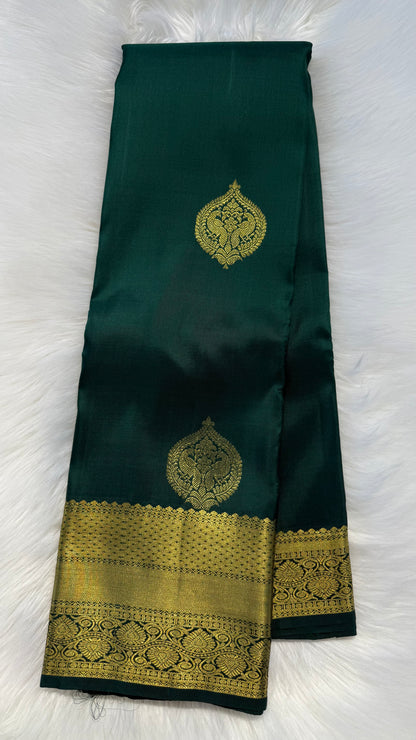 FOREST GREEN GOLD ZARI HANDLOOM KANCHIPURAM SILK SAREE (KSS338)