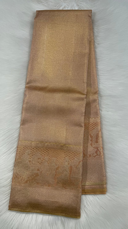 GOLDENISH PINK FULL ZARI HANDLOOM KANCHIPURAM SILK SAREE (KSS442)