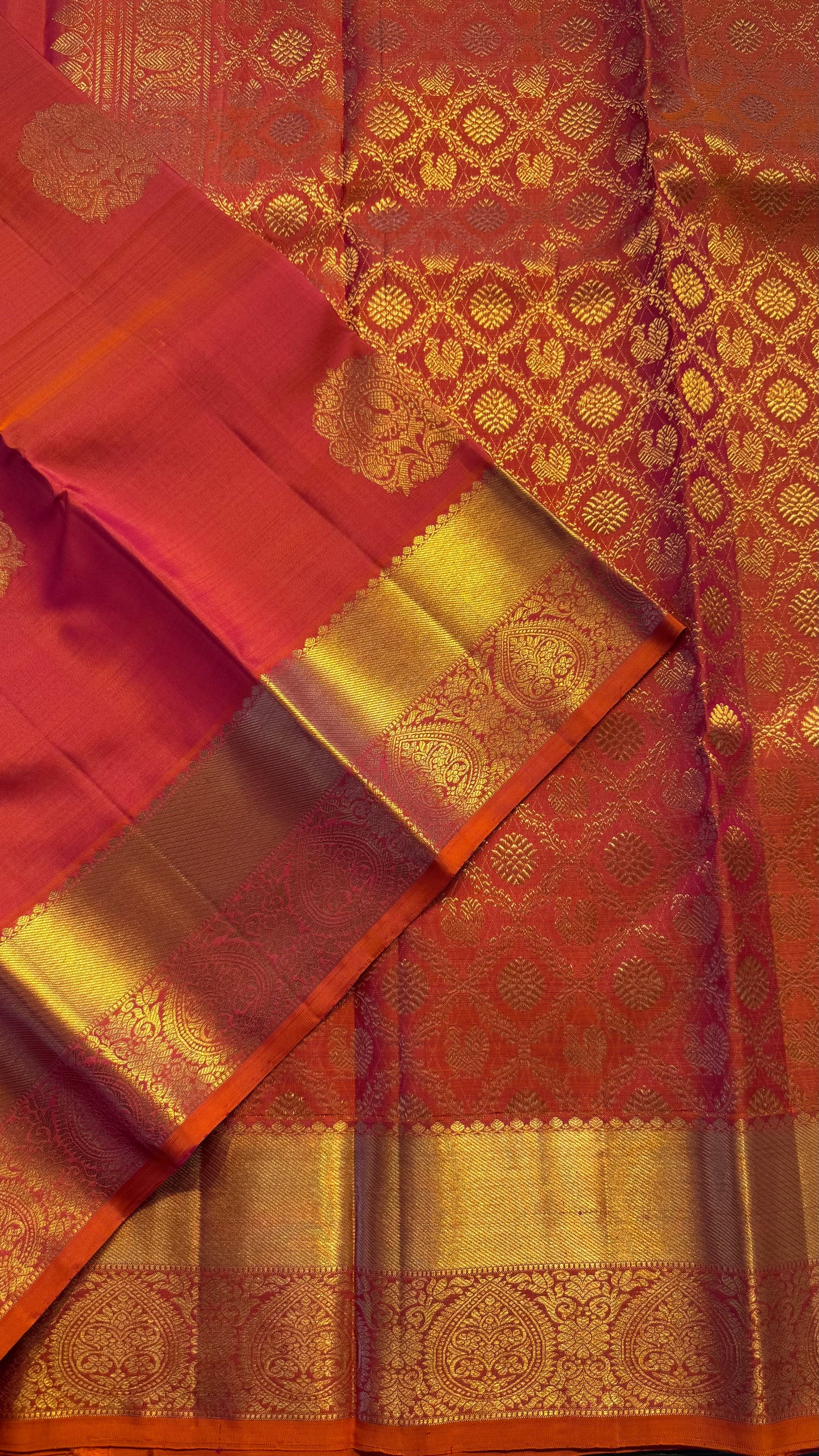 DUAL TONE KANAKAMBARAM ORANGE HANDLOOM KANICHIPURAM SILK SAREE (KSS320)