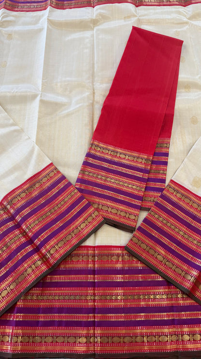 GOLD KORVAI CONTRAST RED BORDER GOLD ZARI HANDLOOM KANICHIPURAM SILK SAREE (KSS62)