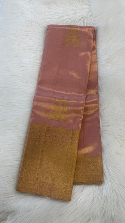 PASTEL PINK GOLD ZARI HANDLOOM KANICHIPURAM SILK SAREE (KSS193)