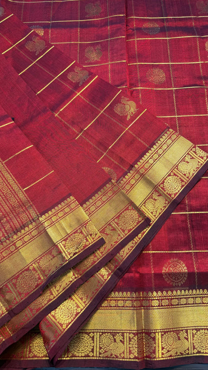 MAROON KATTAM HANDLOOM KANCHIPURAM SILK COTTON (KSC88)