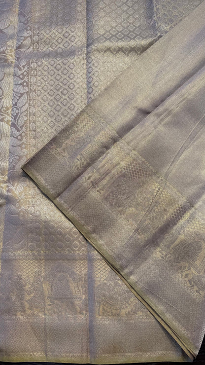 PALE GOLD FULL ZARI HANDLOOM KANCHIPURAM SILK SAREE (KSS441)