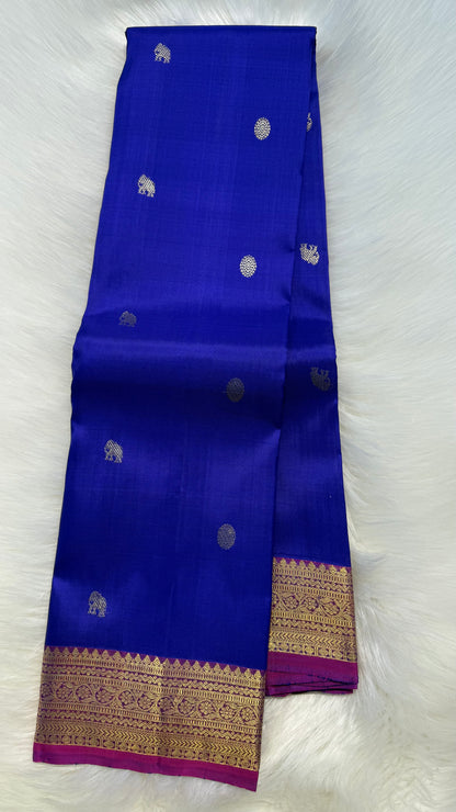 INDIGO WITH CONTRAST VADAMALLI PURPLE GOLD ZARI HANDLOOM KANCHIPURAM SILK SAREE (KSS334)