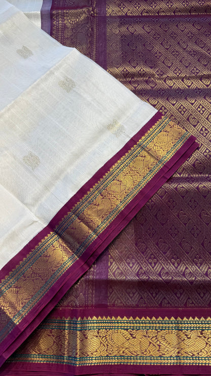 CREAM WITH MAGENTA HANDLOOM KANCHIPURAM SILK COTTON (KSC111)