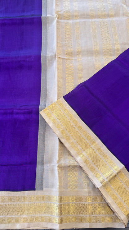 VADAMALLI PURPLE WITH CONTRAST CREAM HANDLOOM KANCHIPURAM SILK COTTON (KSC21)