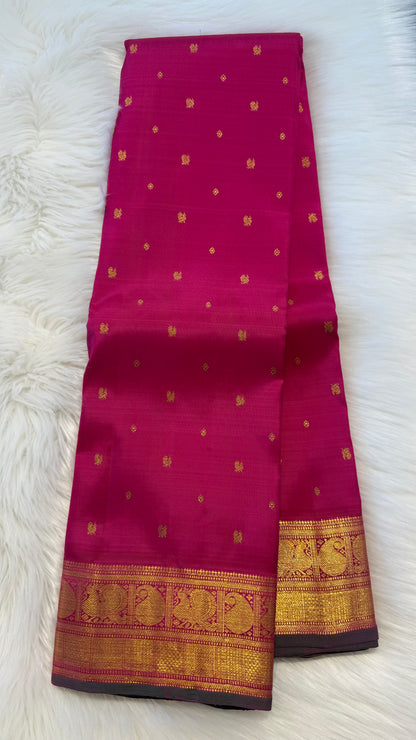 MAGENTA PINK GOLD ZARI HANDLOOM KANCHIPURAM SILK SAREE (KSS74)